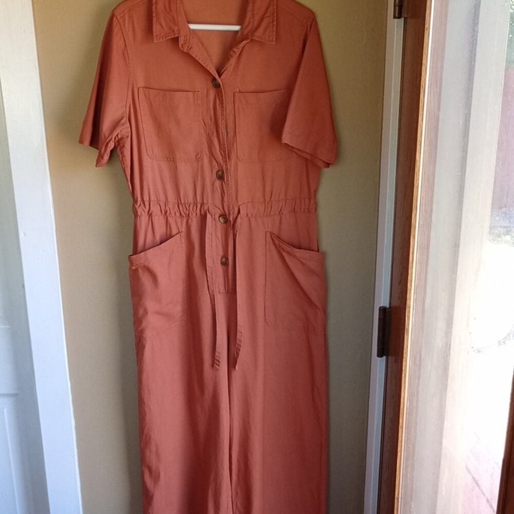 Marine Layer Rust Orange Button-Up Cargo Jumpsuit Size XL